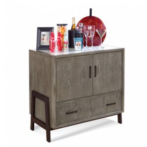 Phillip Reisch furniture bar cart with metal legs and accents