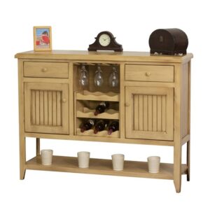 American Heartland Manufacturing dining room buffet with wine rack, drawers, and doors
