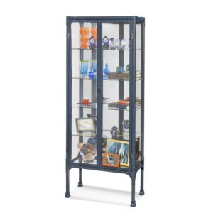Phillip Reisch furniture glass and metal curio cabinet with 5 shelves